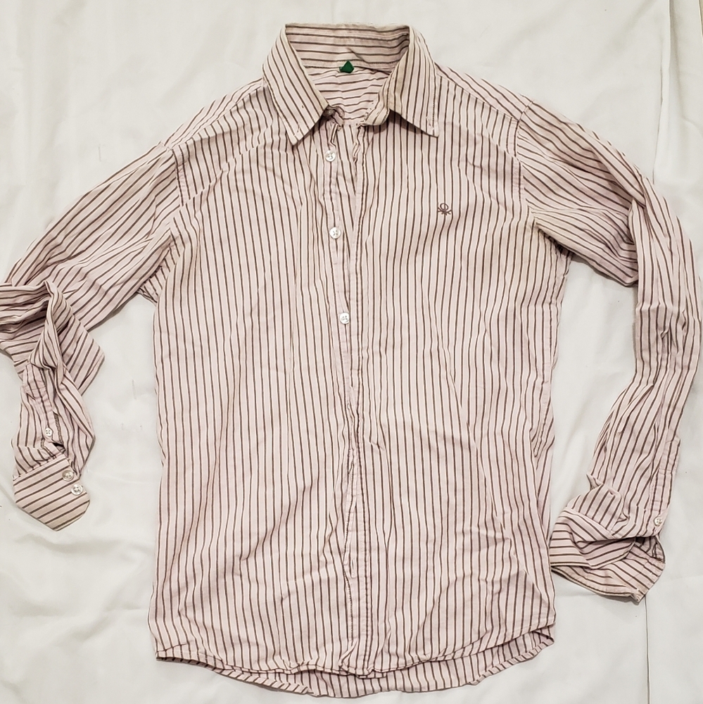 Free With Any Order Striped Men's Shirt - White and Brown